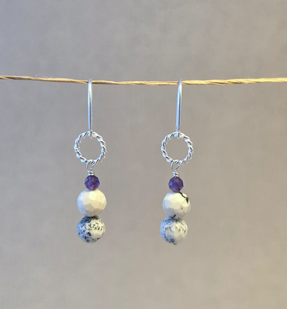 Dendrite Opal and Amethyst Earrings