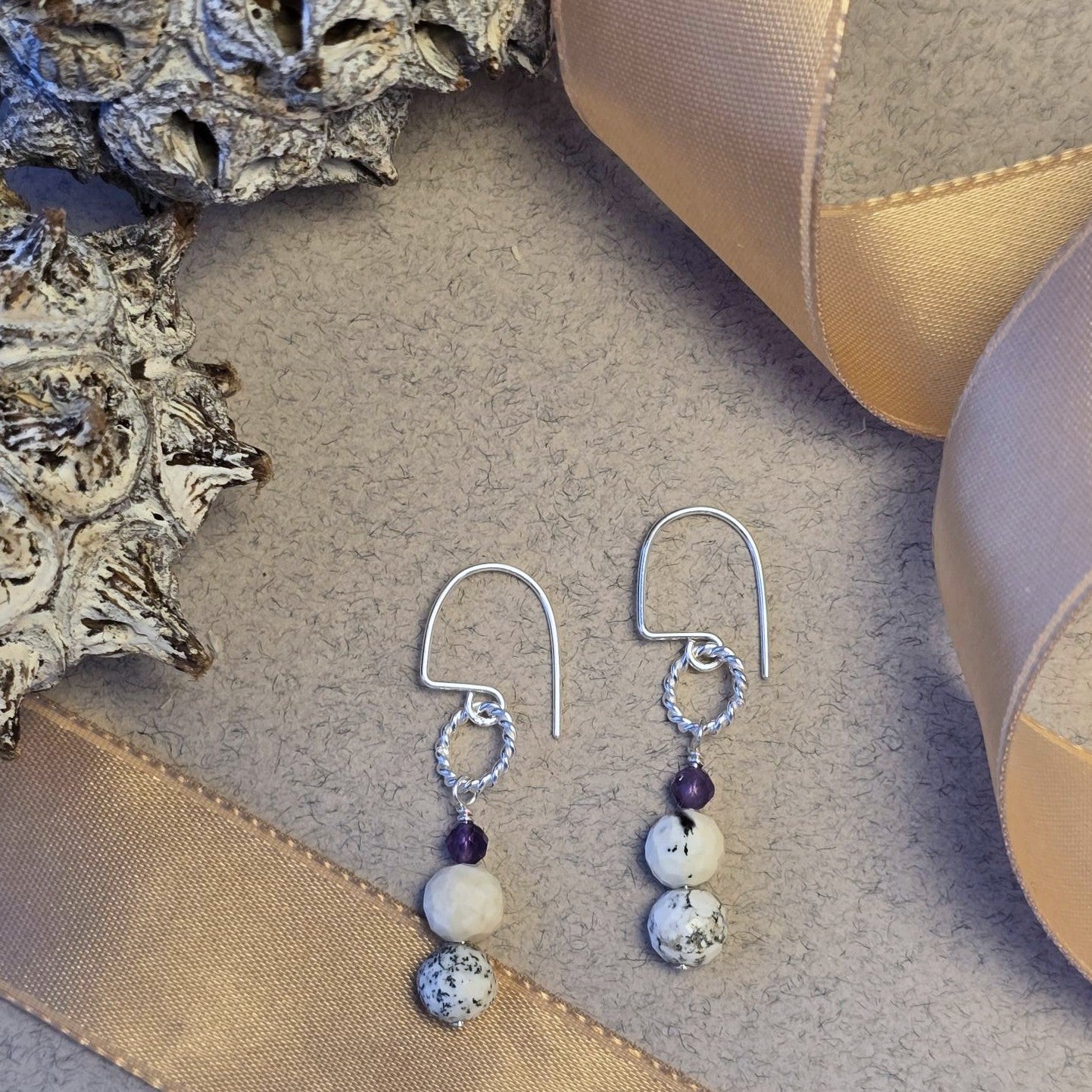 Dendrite Opal and Amethyst Earrings