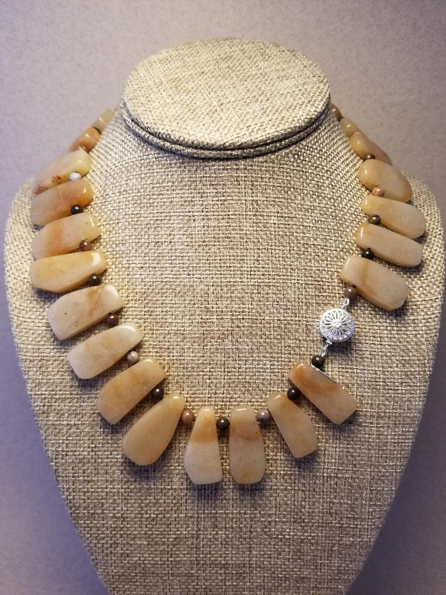 Peach Aventurine and Petrified Wood Necklace