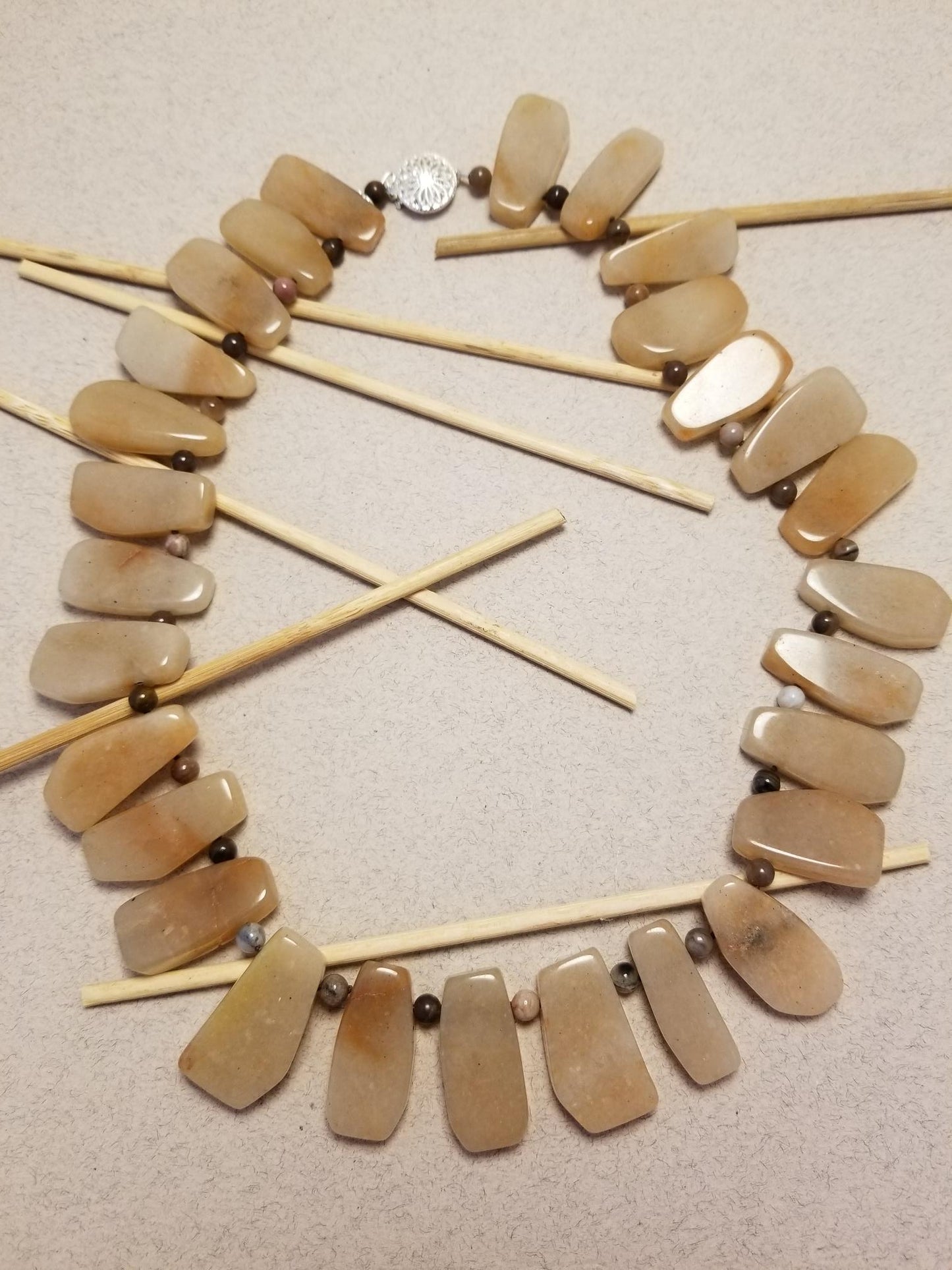 Peach Aventurine and Petrified Wood Necklace