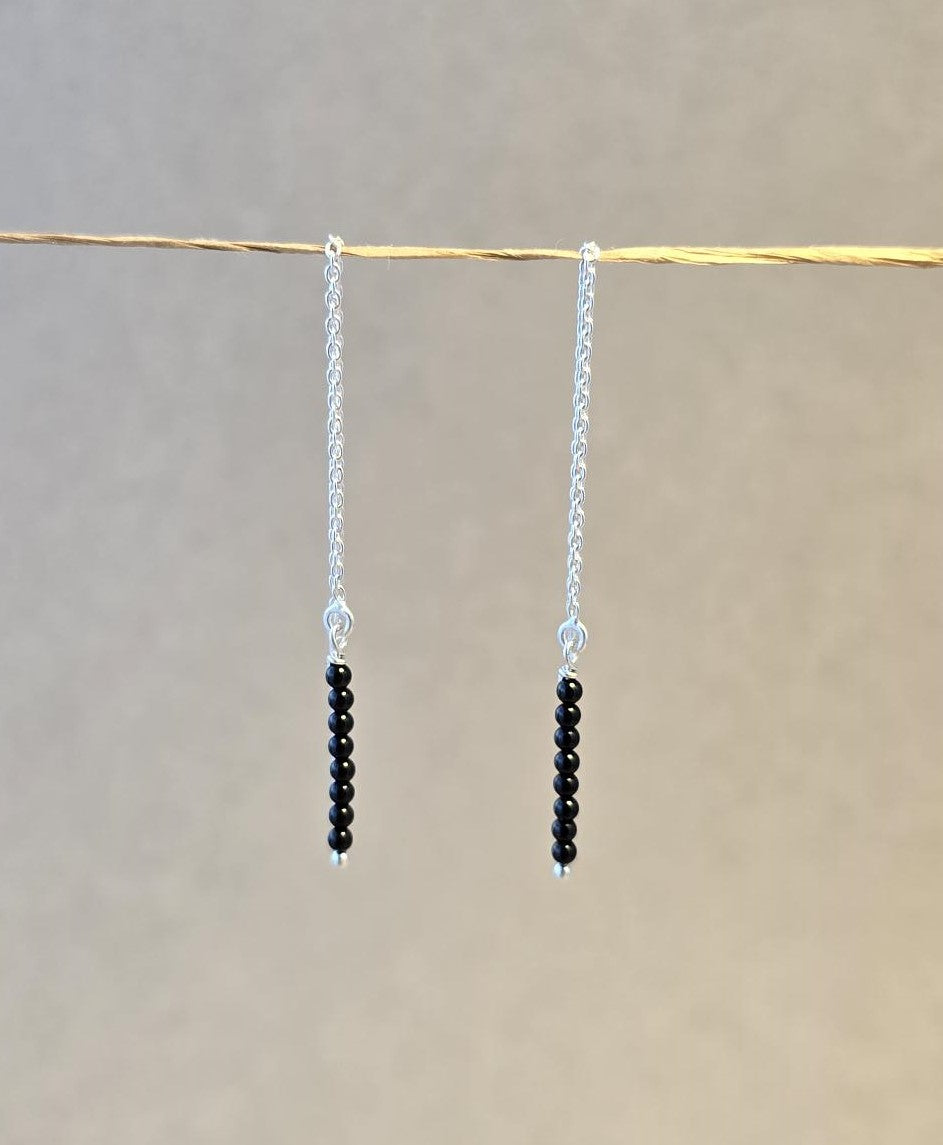 Black Spinel Threader Earrings