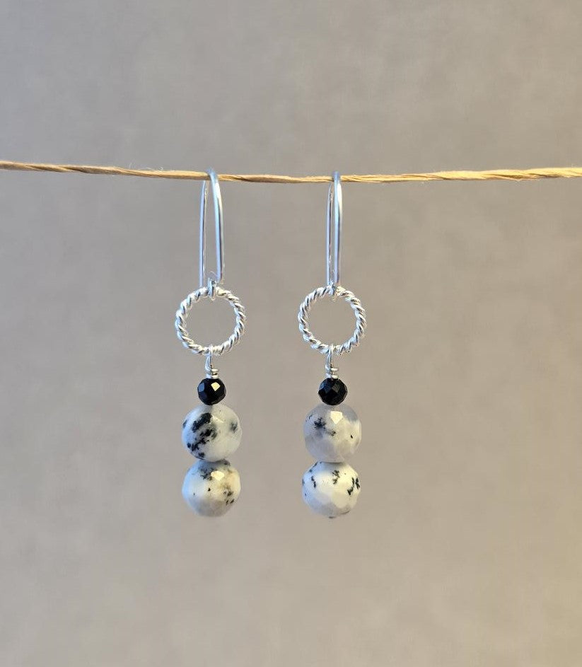 Dendrite Opal and Black Spinel Earrings