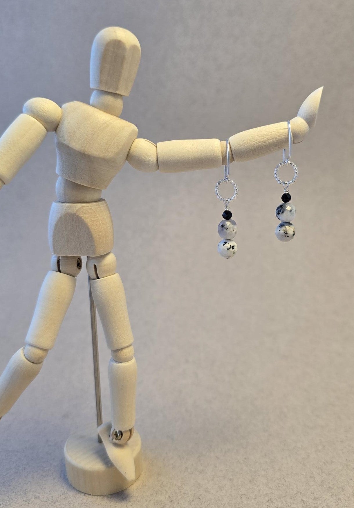Dendrite Opal and Black Spinel Earrings