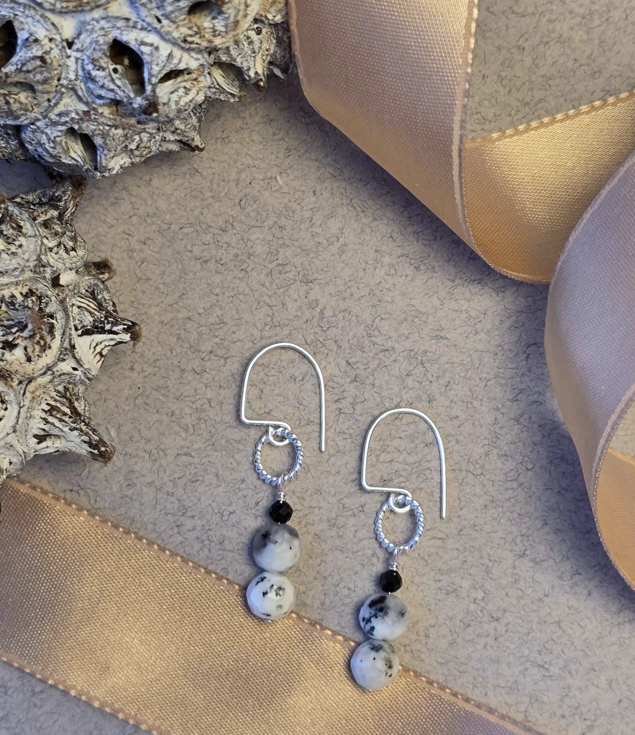 Dendrite Opal and Black Spinel Earrings