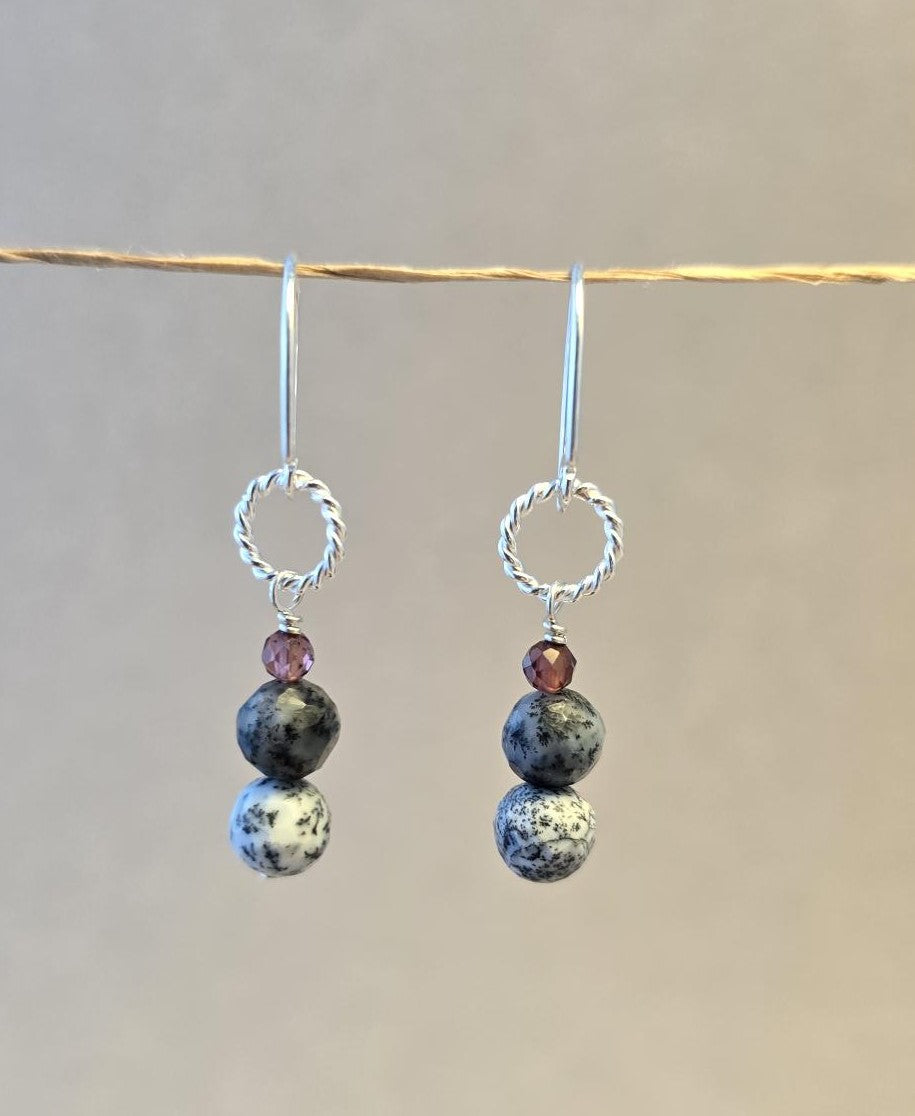 Dendrite Opal and Garnet Earrings