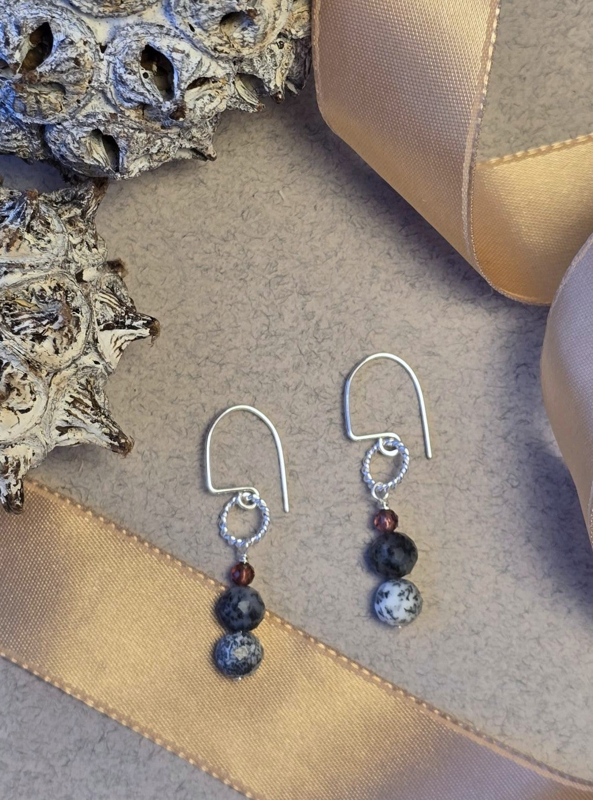 Dendrite Opal and Garnet Earrings