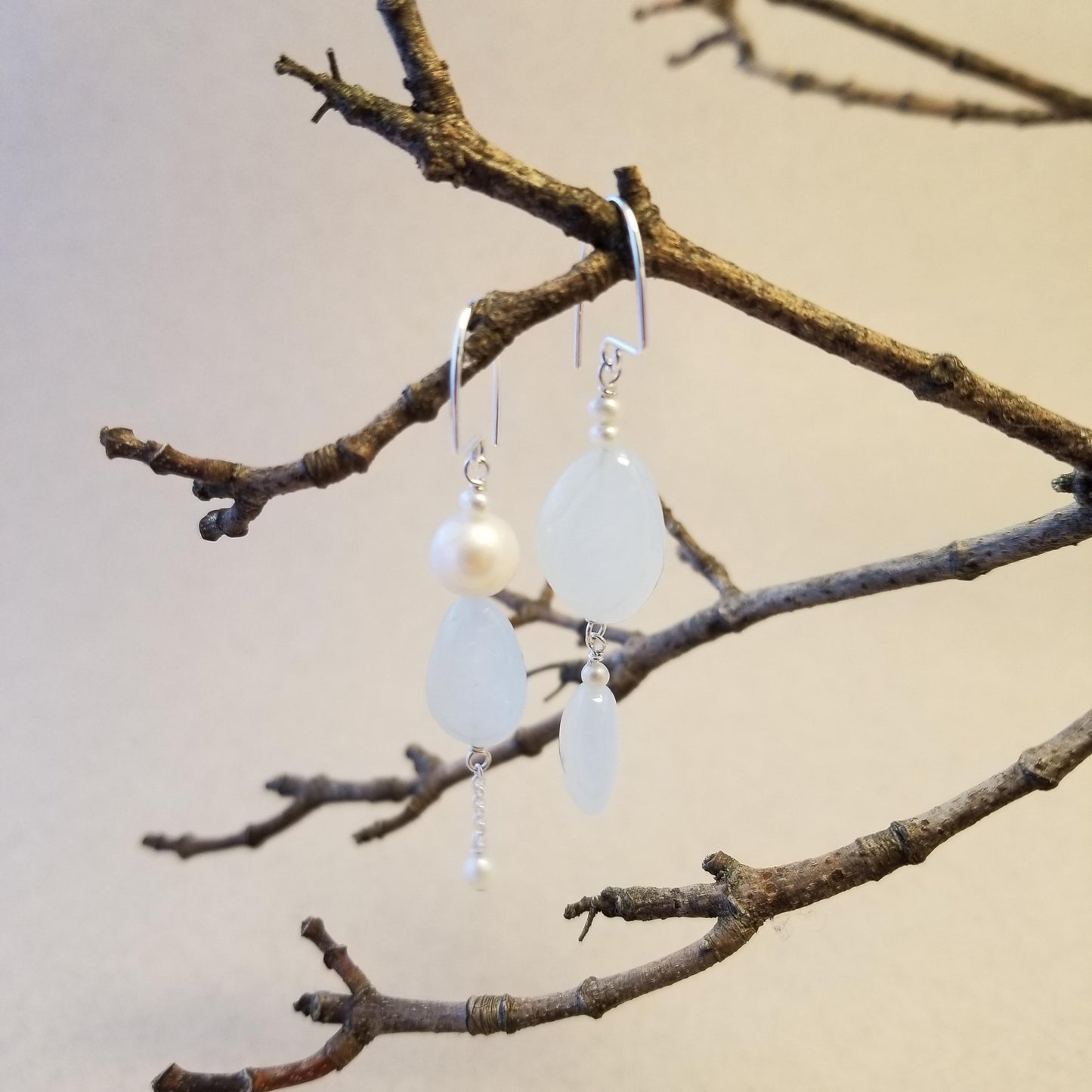 Asymmetrical Aquamarine & Freshwater Pearl Earrings No. 4
