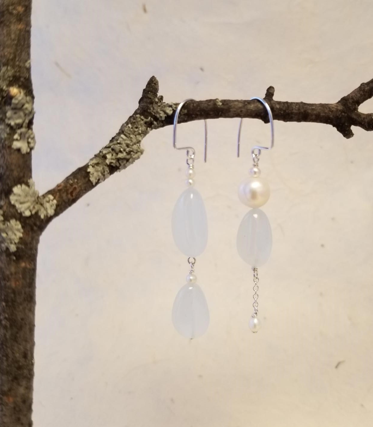 Asymmetrical Aquamarine & Freshwater Pearl Earrings No. 4