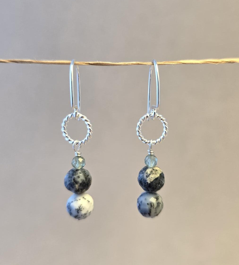 Dendrite Opal and Green Kyanite Earrings
