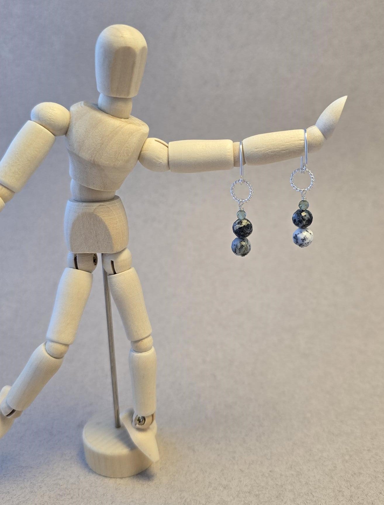 Dendrite Opal and Green Kyanite Earrings