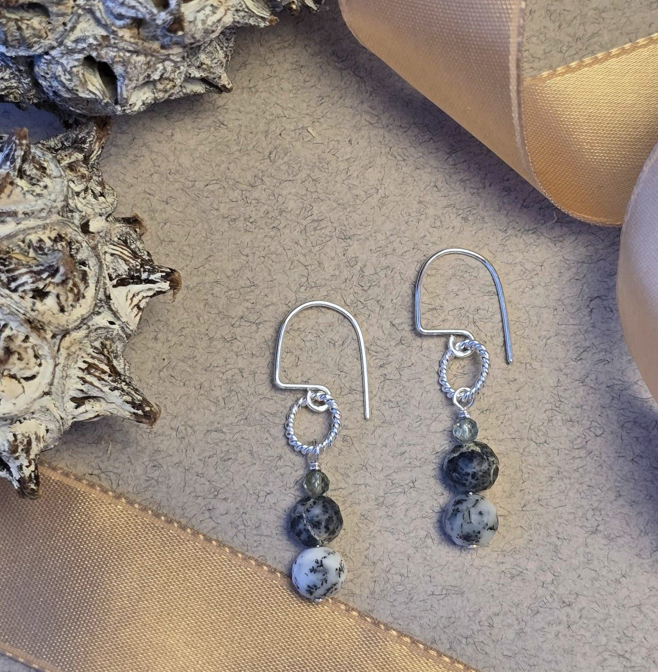 Dendrite Opal and Green Kyanite Earrings