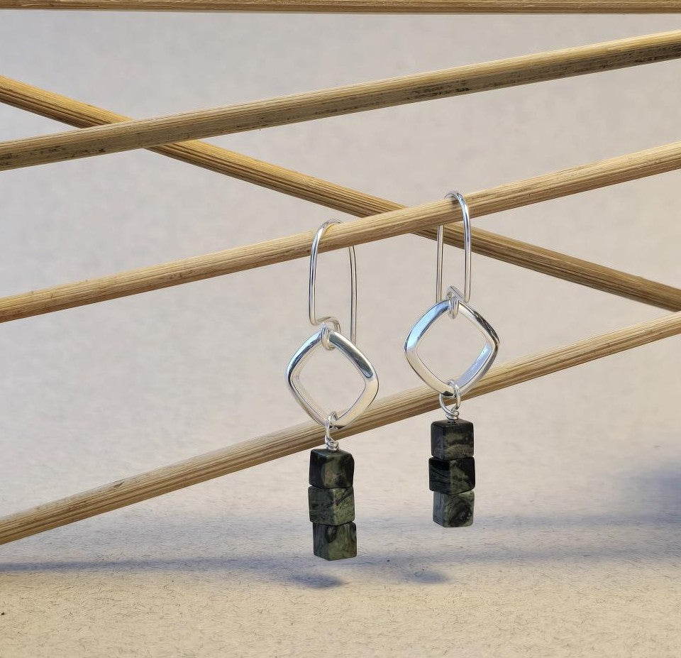Kambaba Jasper Cushion Link Earrings