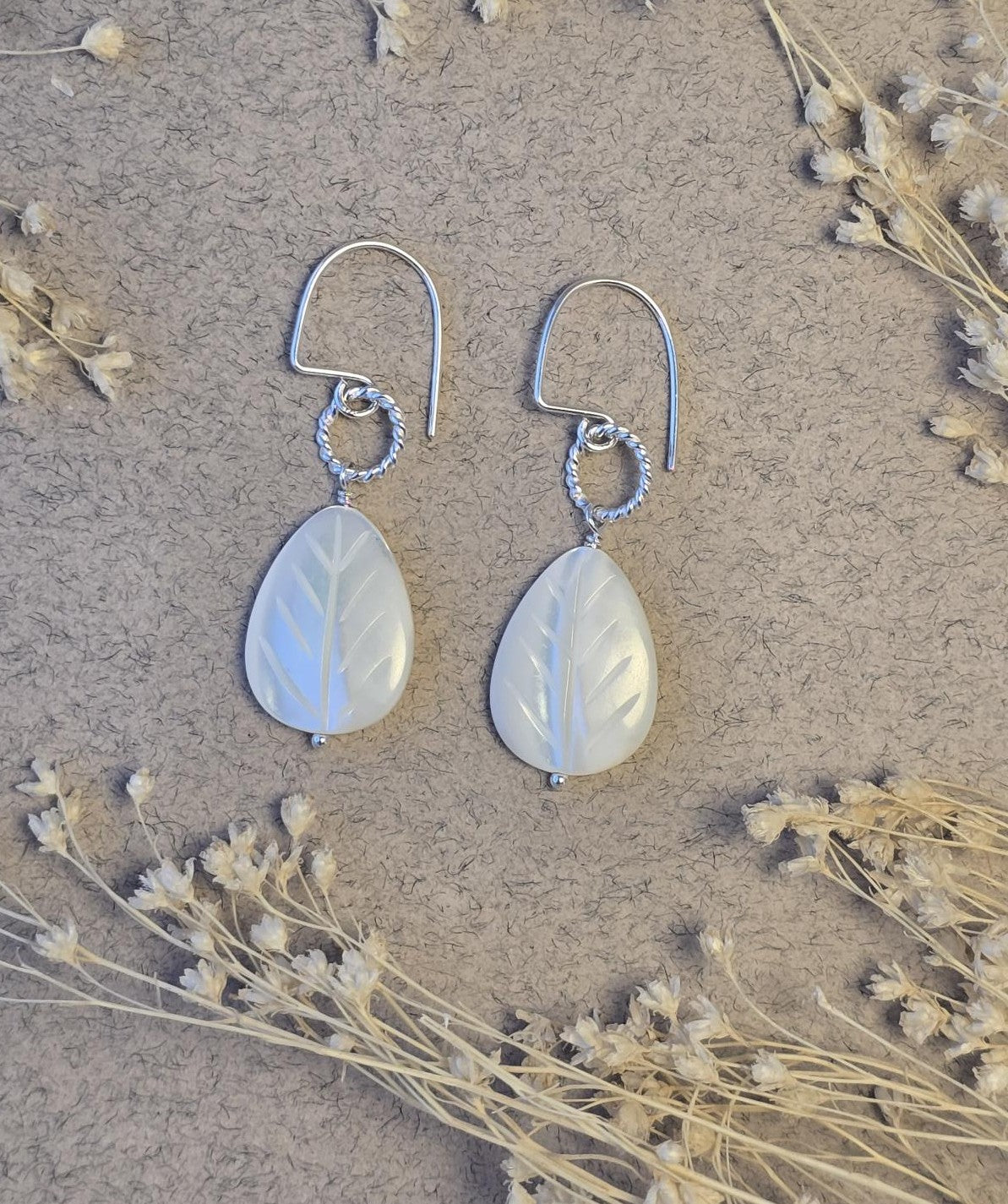 Mother of Pearl and Twist Loop Earrings