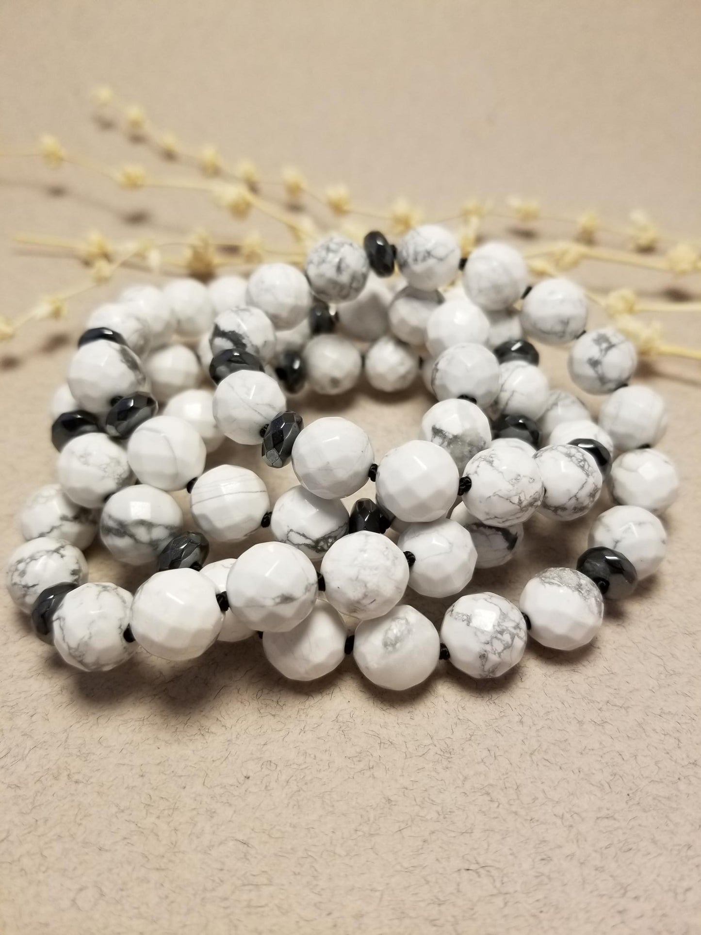 White Howlite and Hematite Necklace