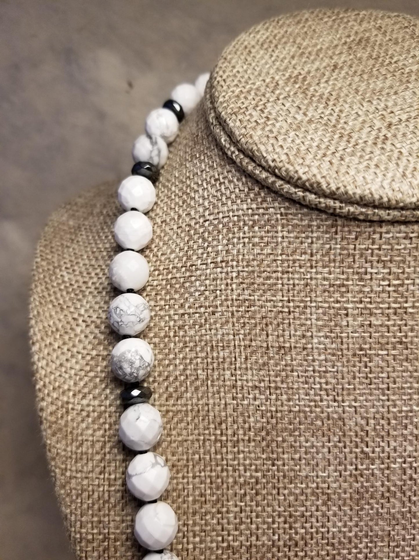 White Howlite and Hematite Necklace