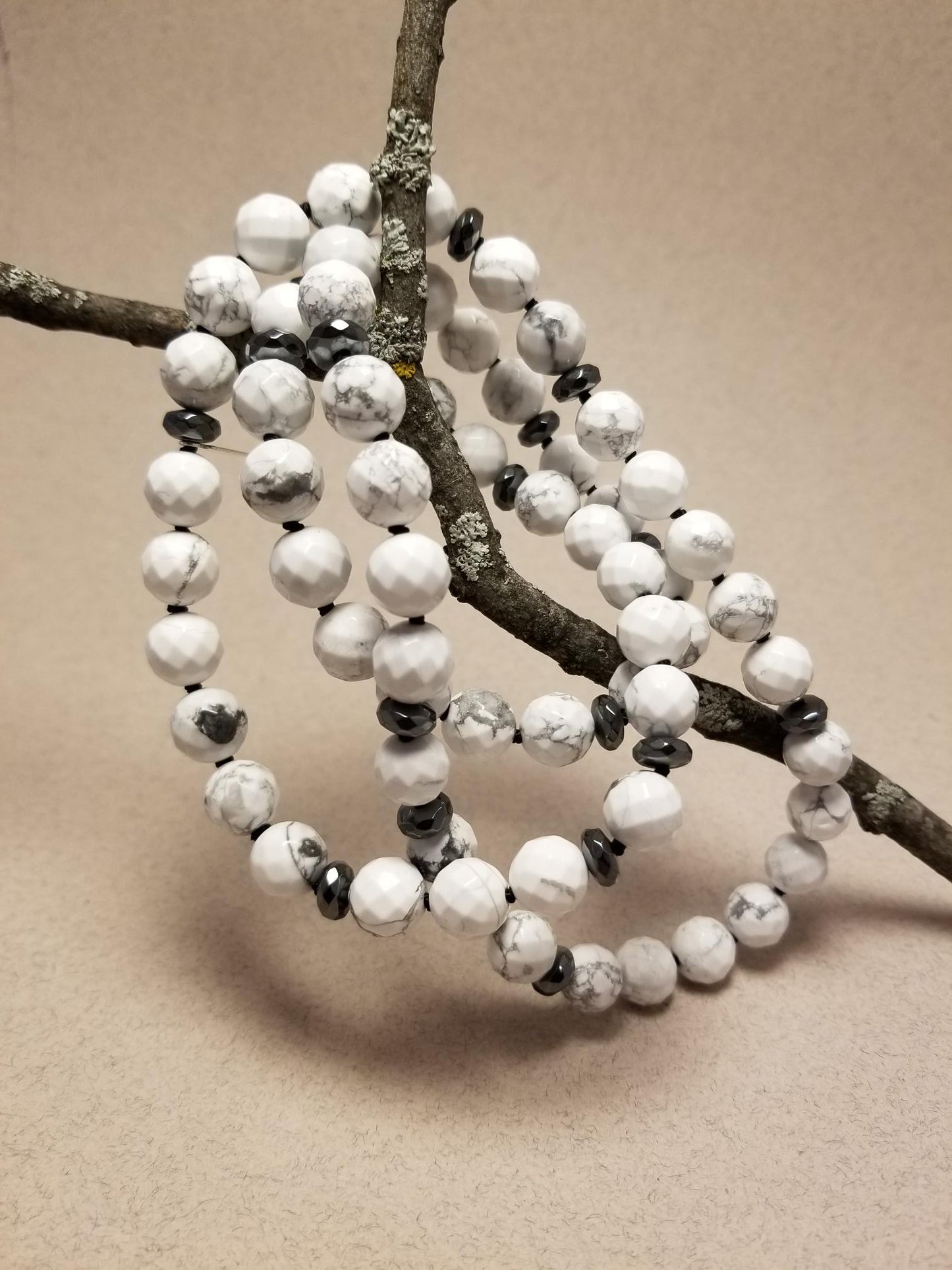 White Howlite and Hematite Necklace