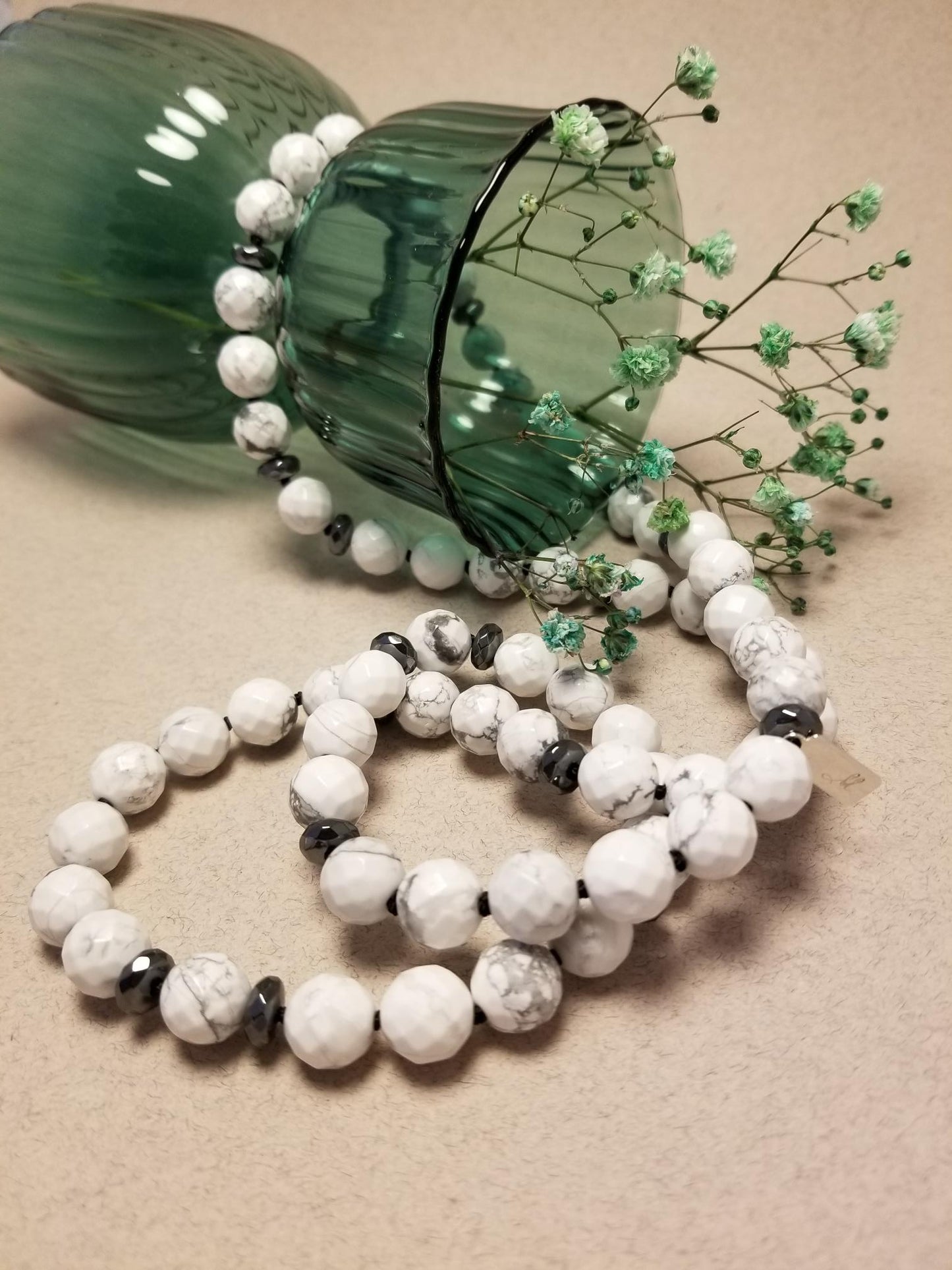 White Howlite and Hematite Necklace