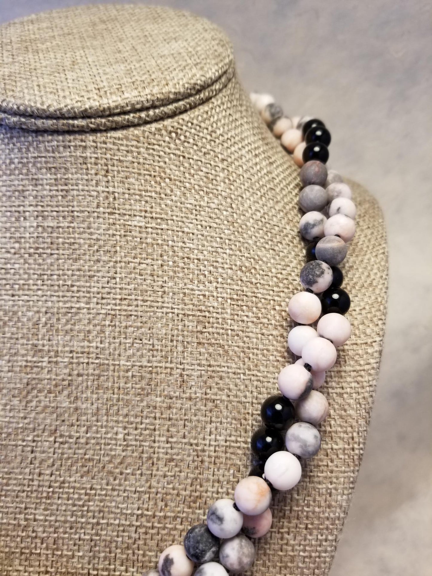 Pink Zebra Jasper and Black Onyx Necklace