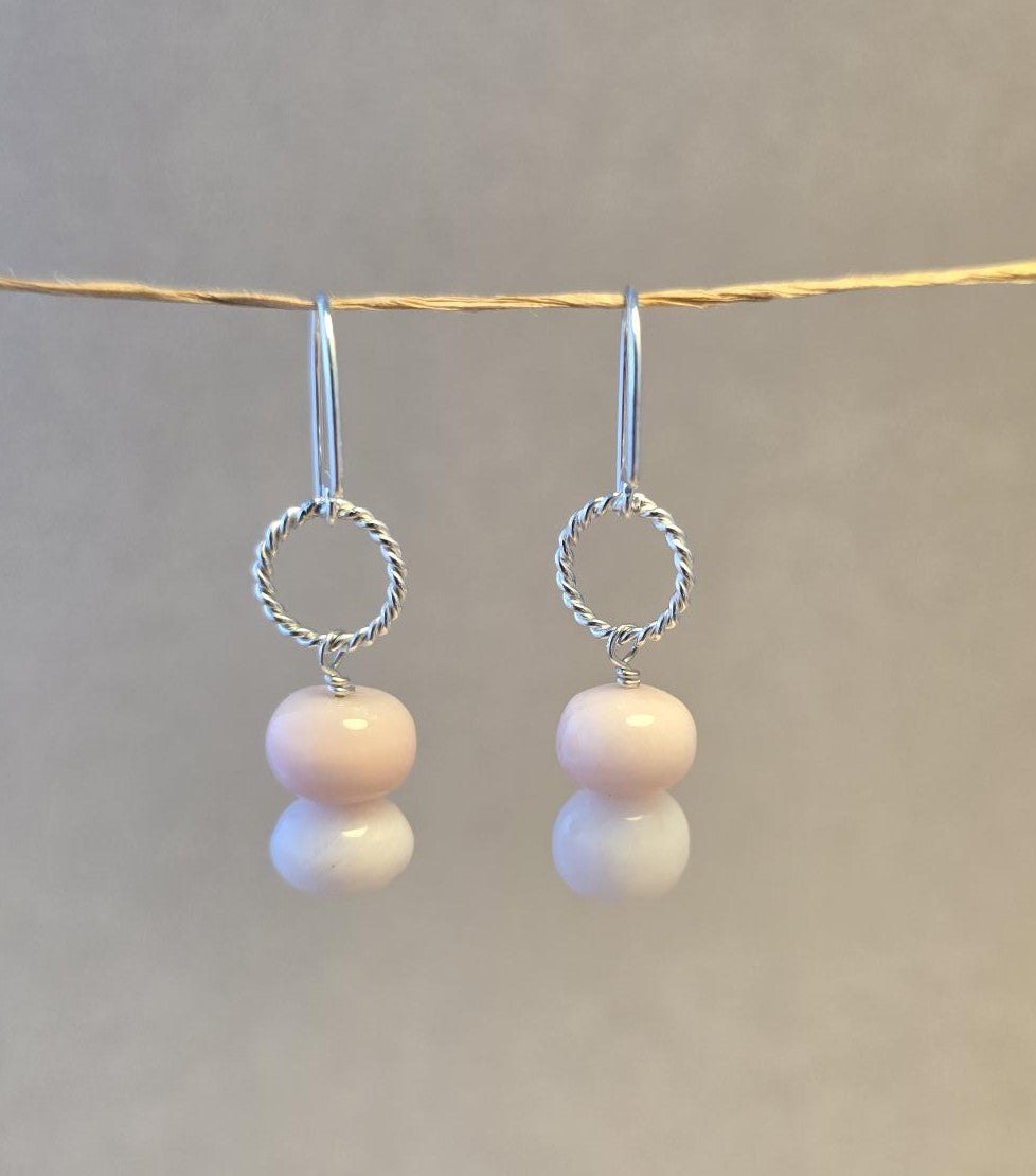 Pink Opal Twist Loop Earrings