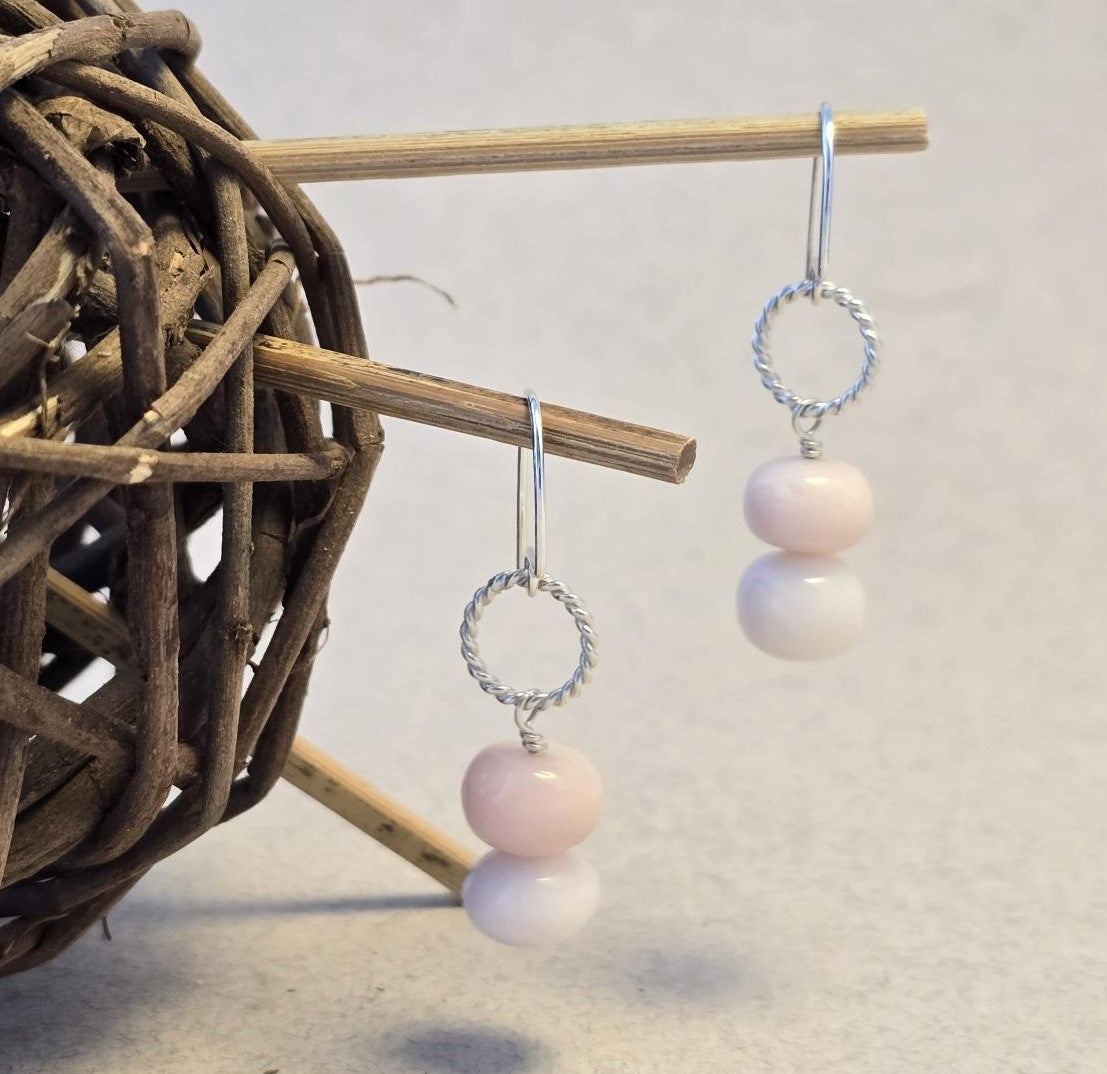 Pink Opal Twist Loop Earrings