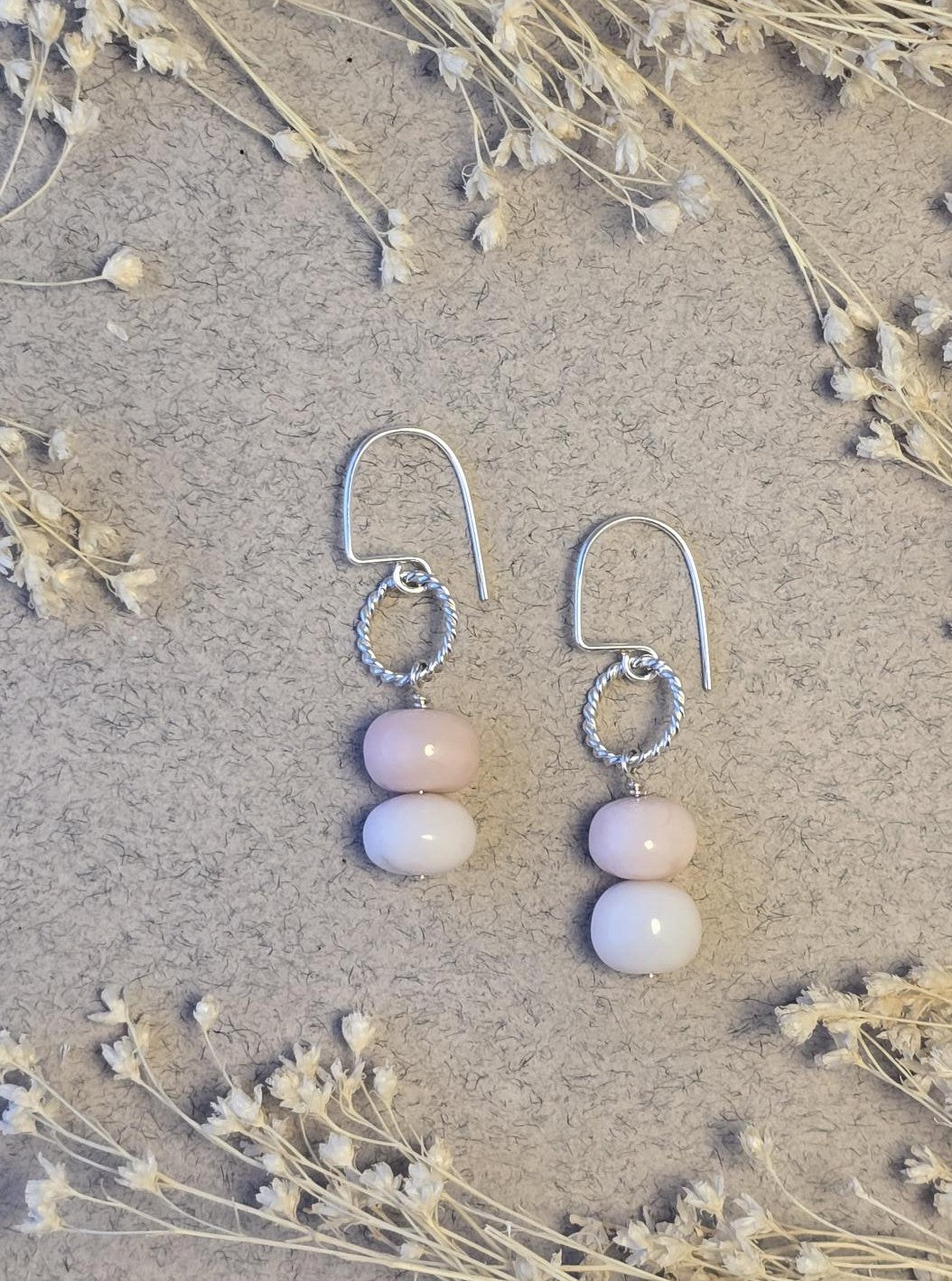 Pink Opal Twist Loop Earrings