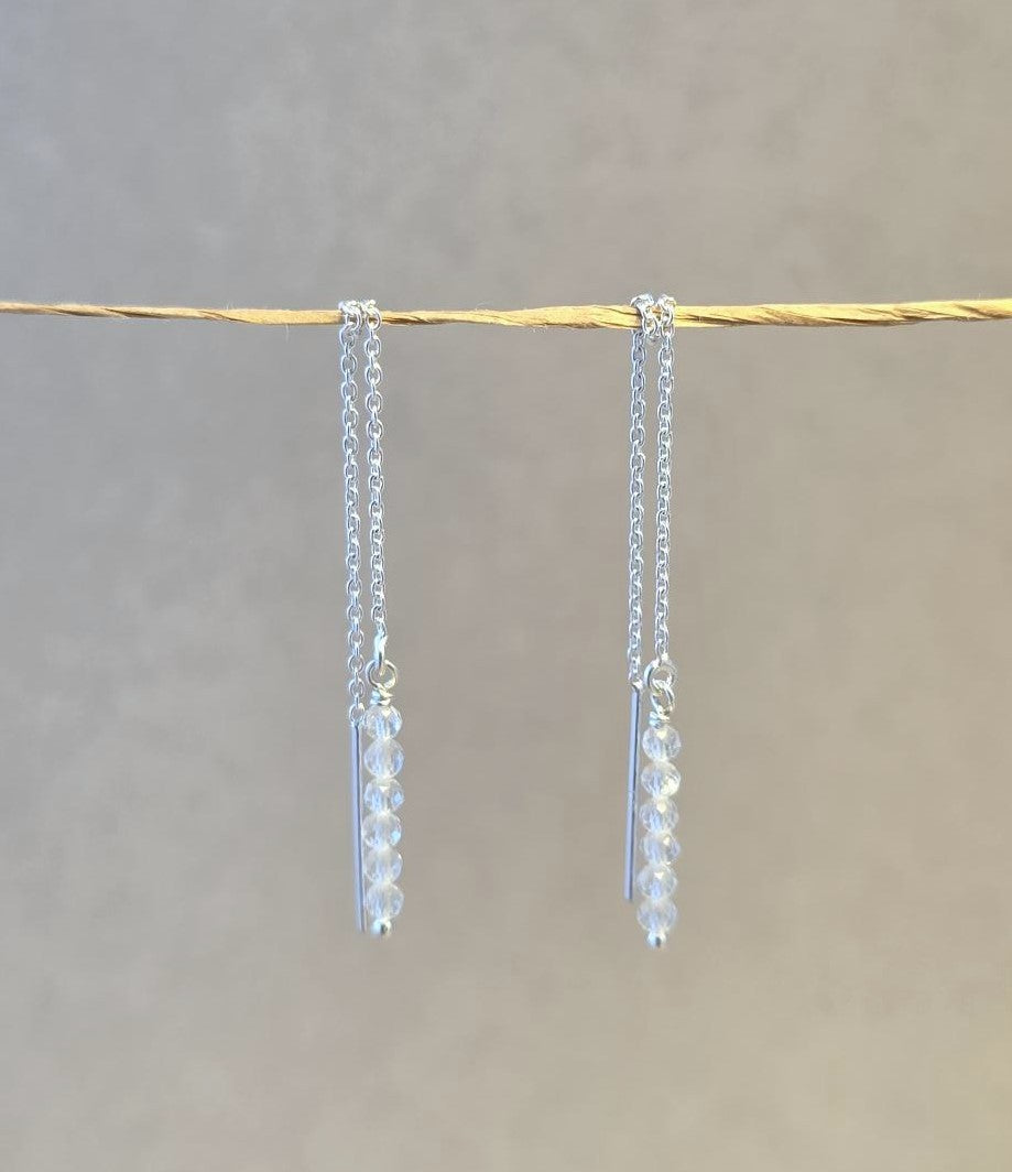 White Topaz Threader Earrings