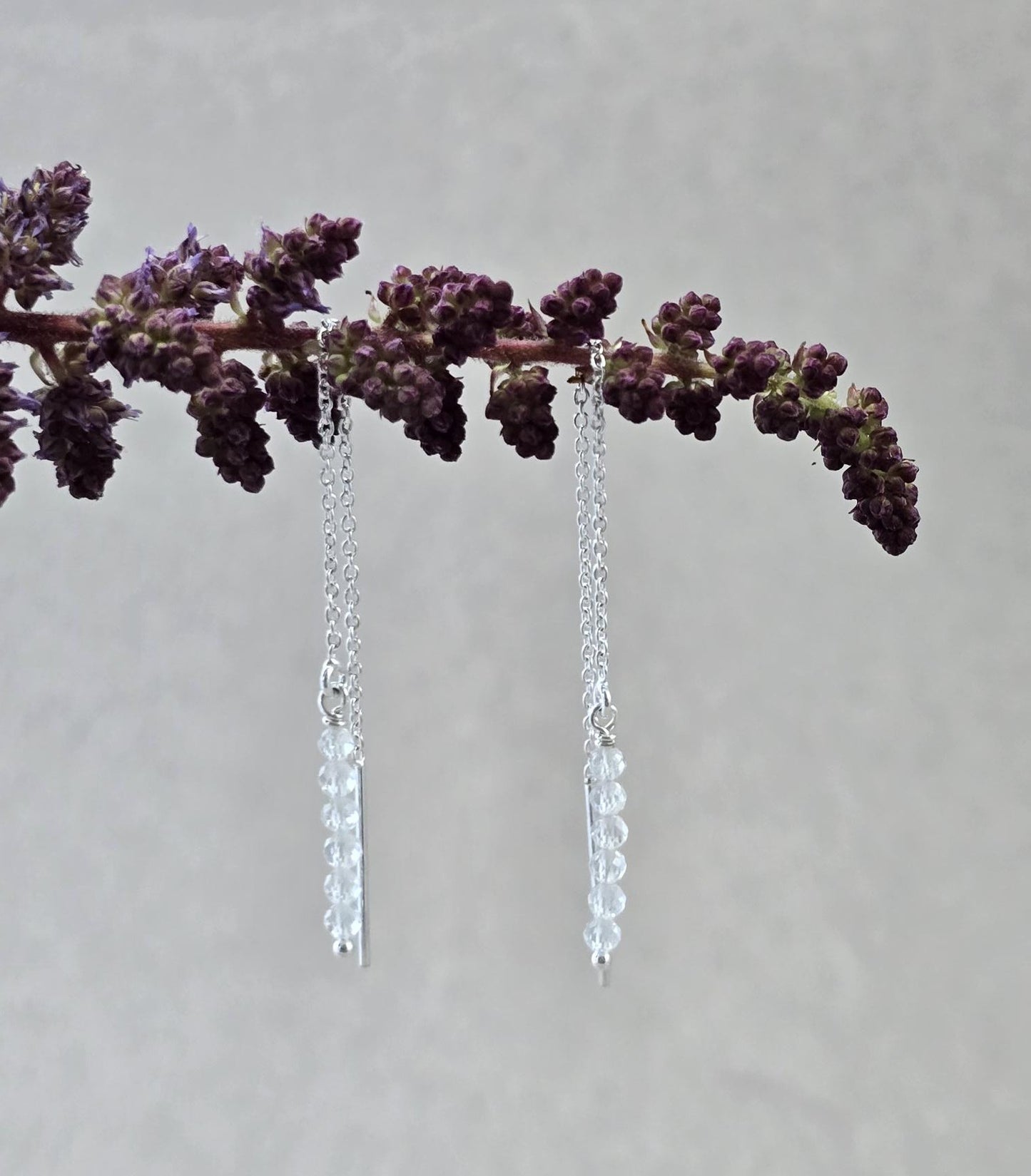 White Topaz Threader Earrings