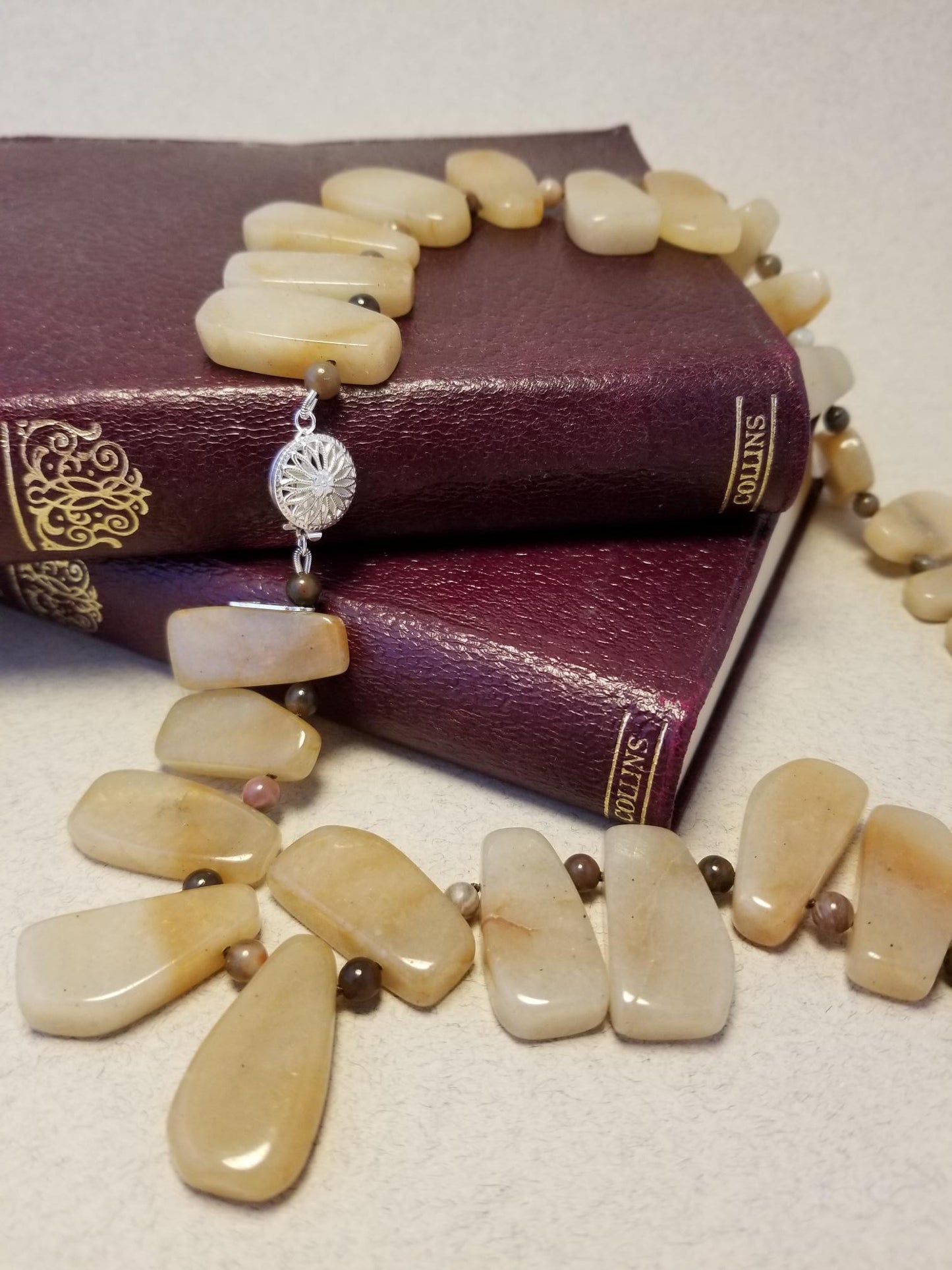Peach Aventurine and Petrified Wood Necklace