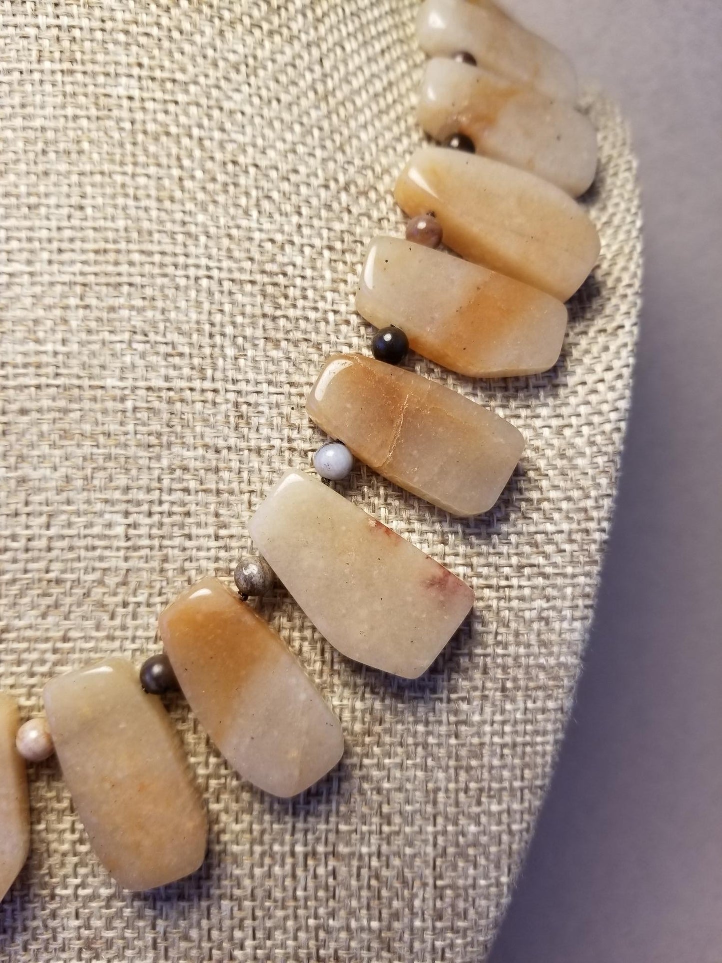 Peach Aventurine and Petrified Wood Necklace