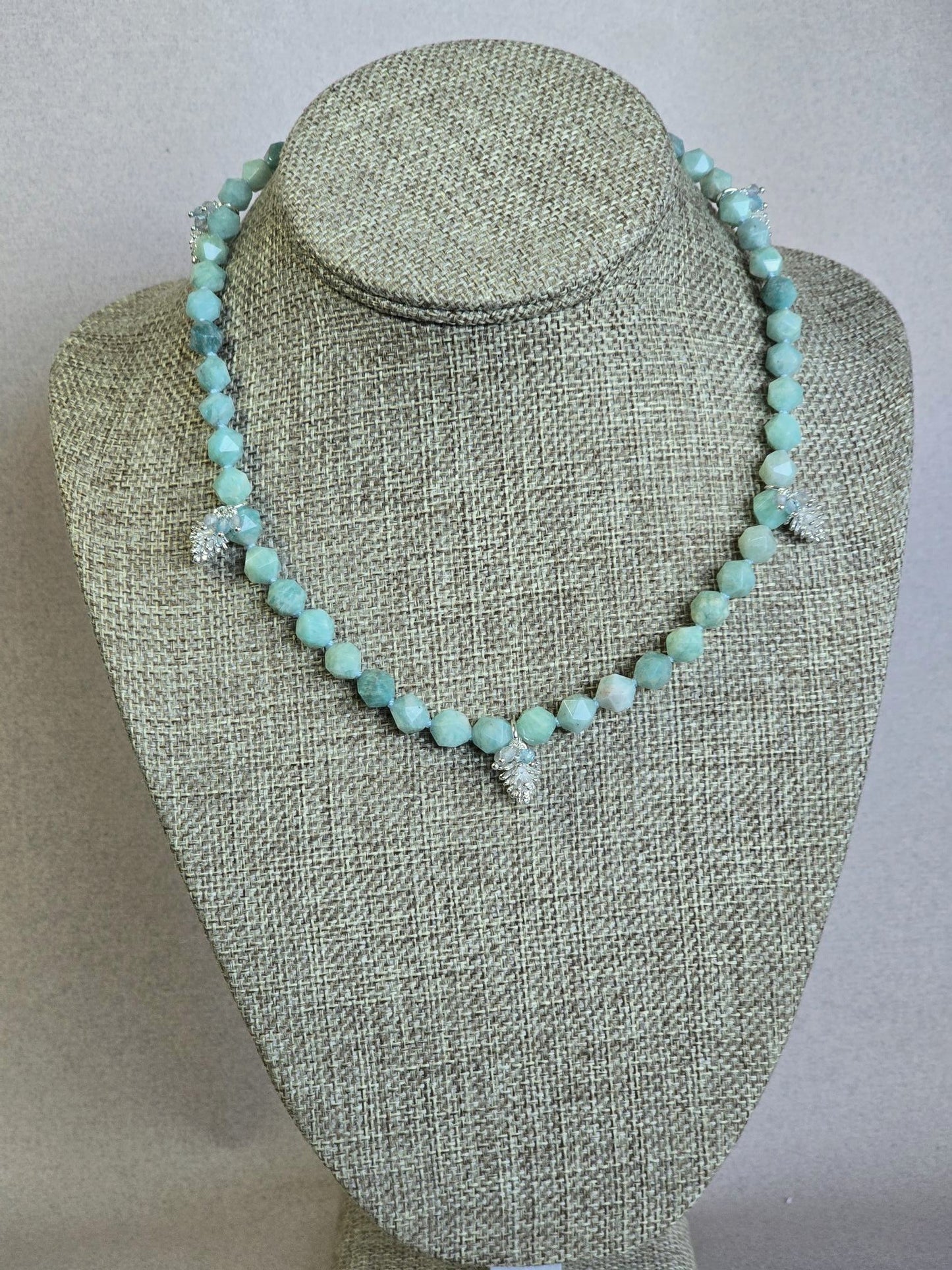 Amazonite, Labradorite, and Blue Topaz Pinecone Necklace