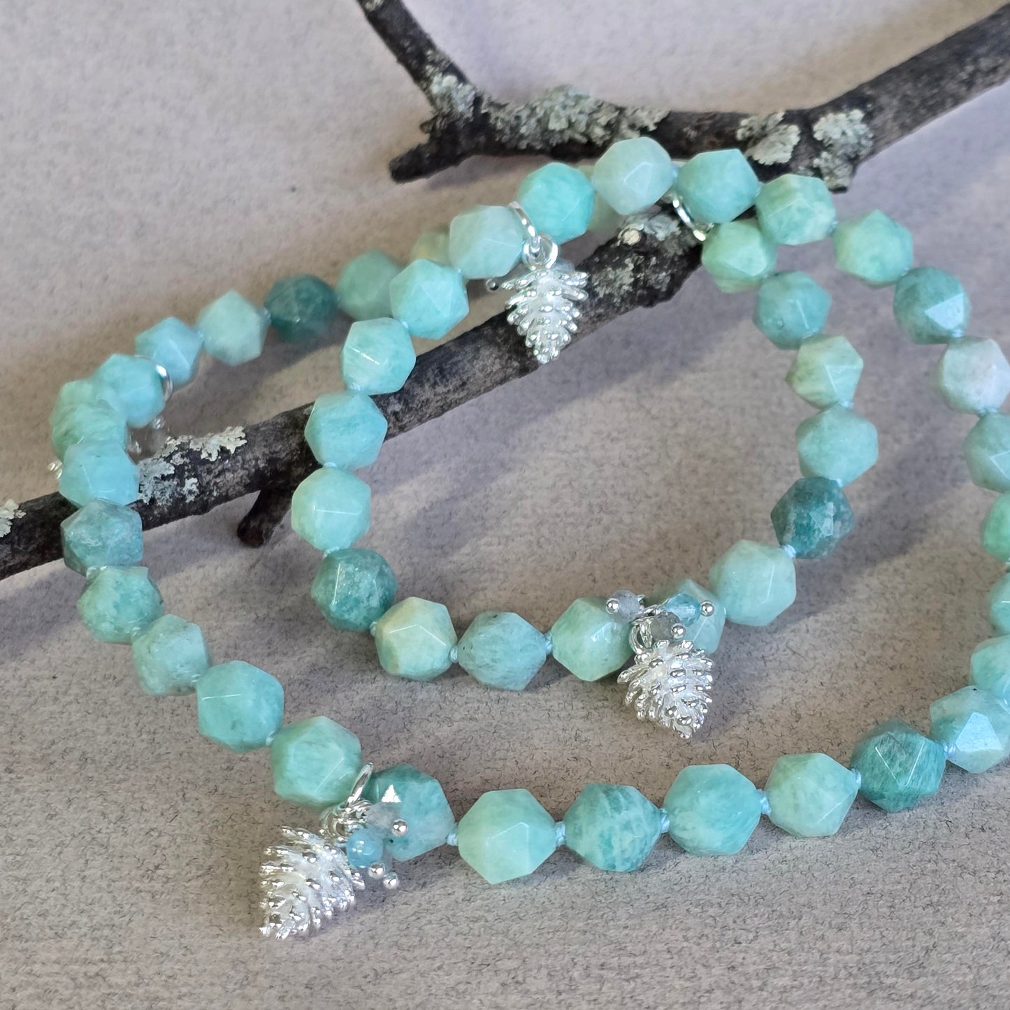 Amazonite, Labradorite, and Blue Topaz Pinecone Necklace