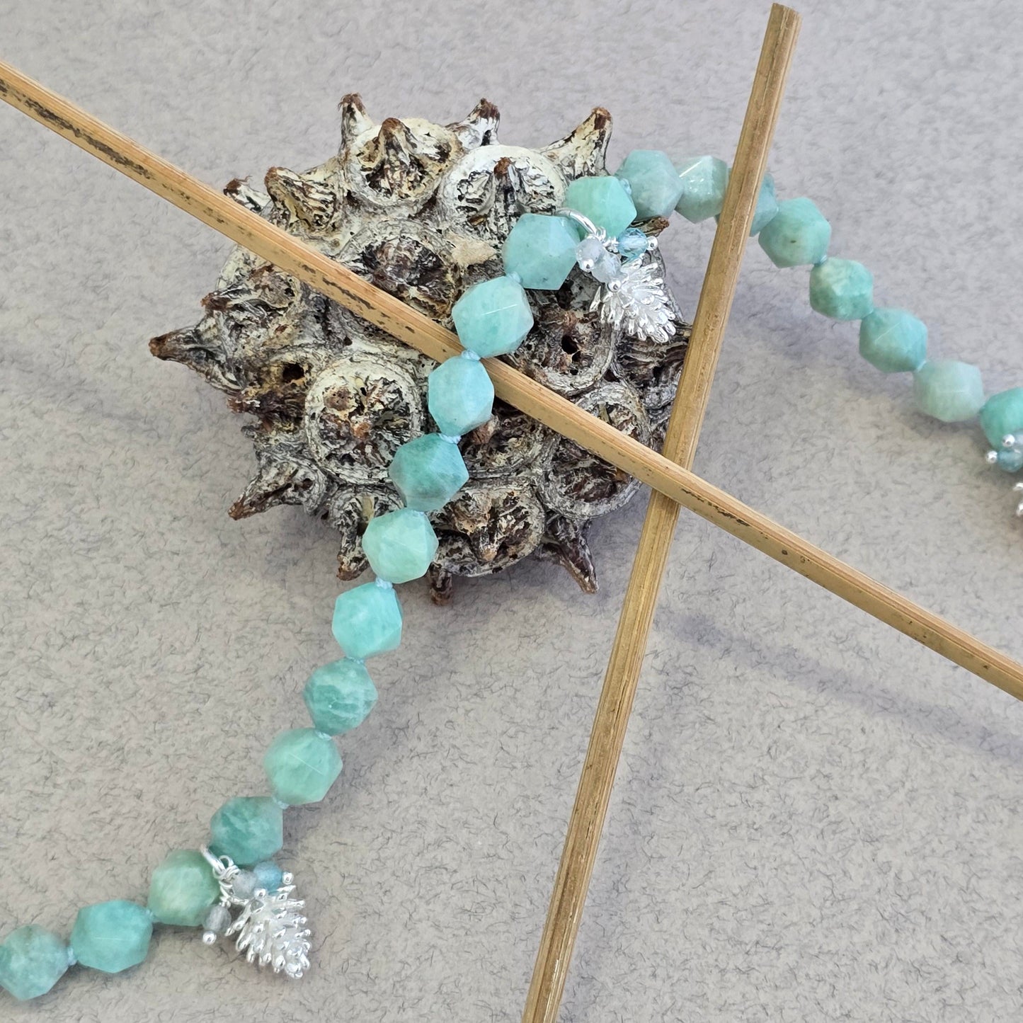 Amazonite, Labradorite, and Blue Topaz Pinecone Necklace