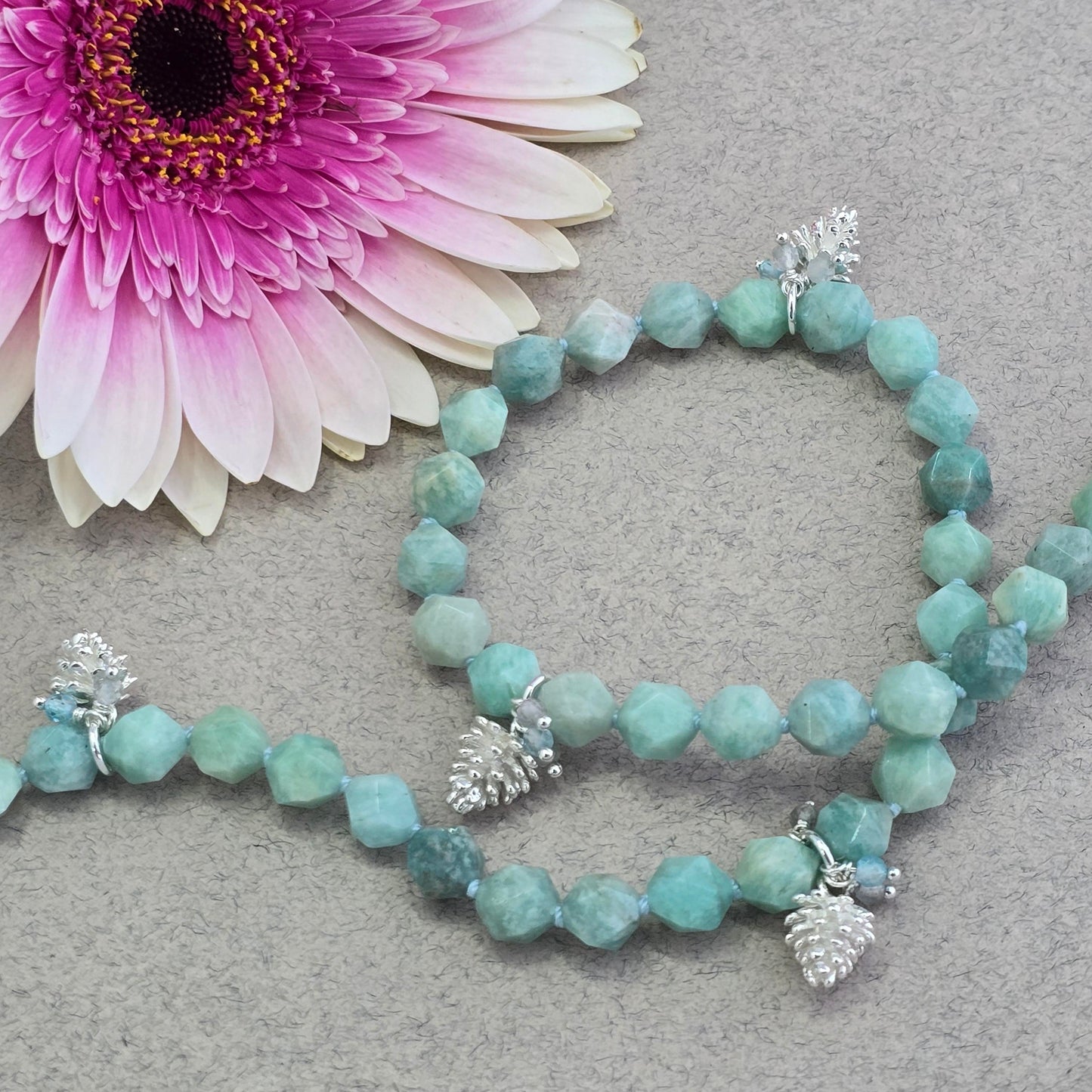 Amazonite, Labradorite, and Blue Topaz Pinecone Necklace
