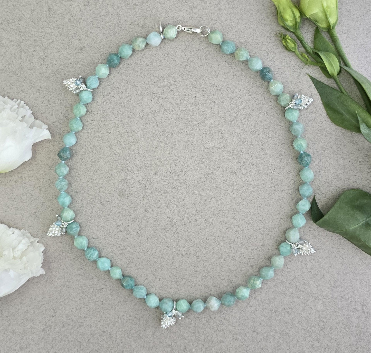 Amazonite, Labradorite, and Blue Topaz Pinecone Necklace