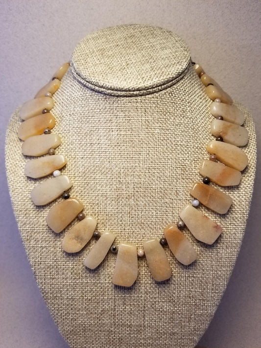 Peach Aventurine and Petrified Wood Necklace