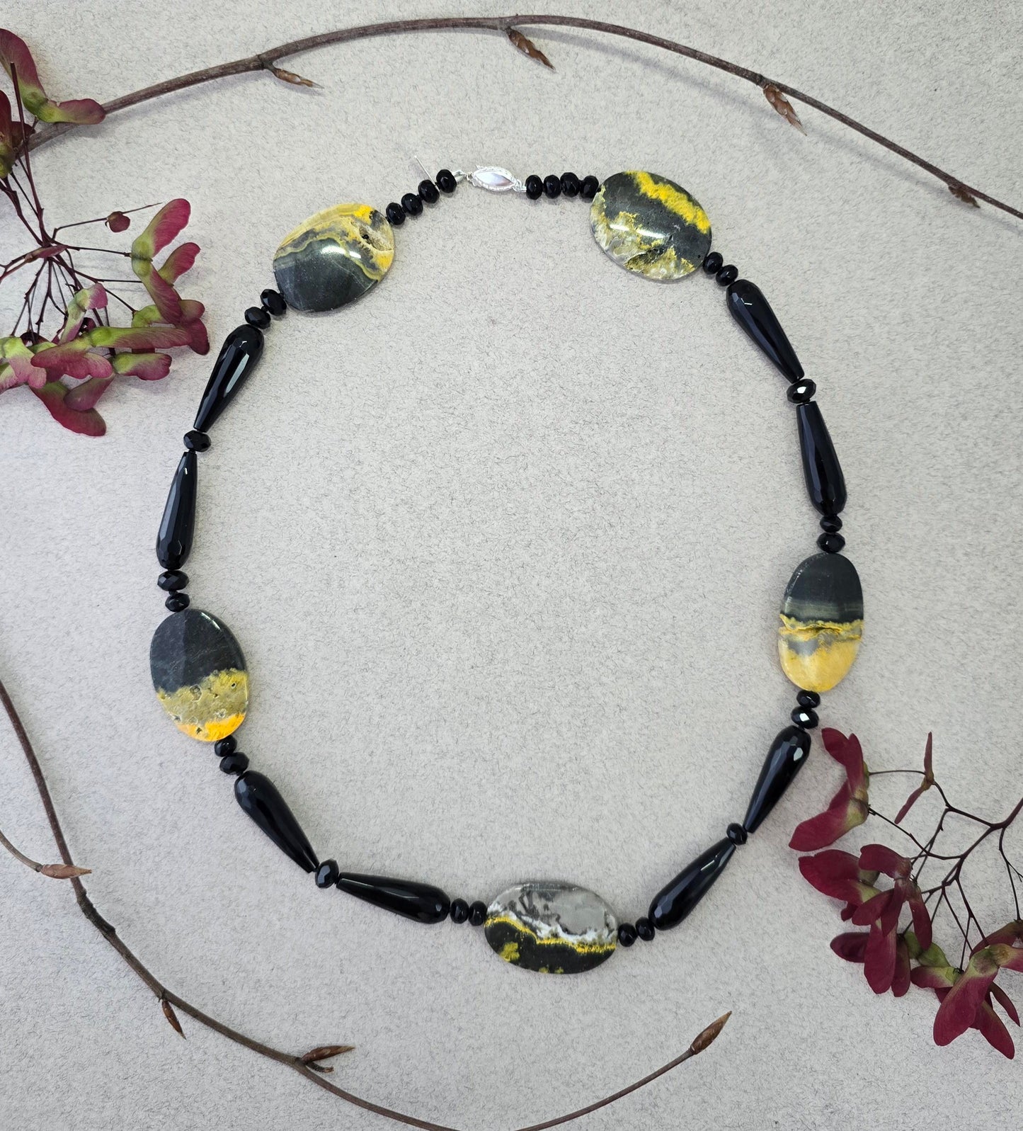 Bumblebee Jasper and Black Onyx Necklace