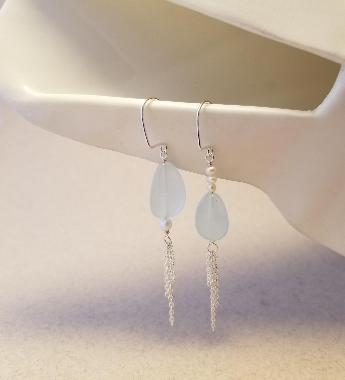 Asymmetrical Aquamarine & Freshwater Pearl Earrings No. 2