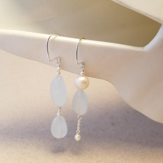 Asymmetrical Aquamarine & Freshwater Pearl Earrings No. 4