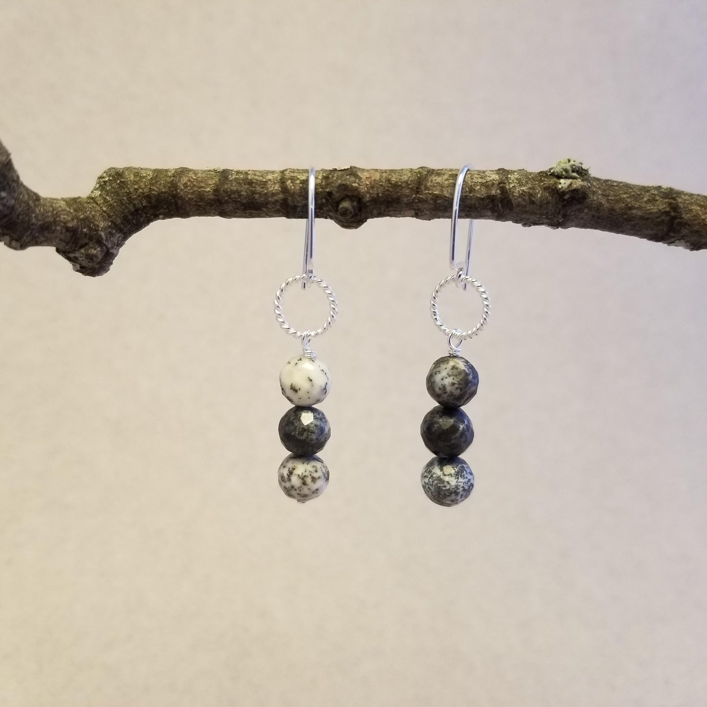 Dendrite Opal Twist Loop Earrings