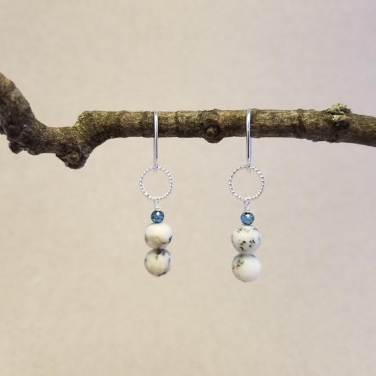 Dendrite Opal & London Blue Topaz Twist Loop Earrings