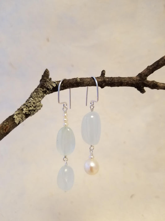 Asymmetrical Aquamarine & Freshwater Pearl Earrings No. 1