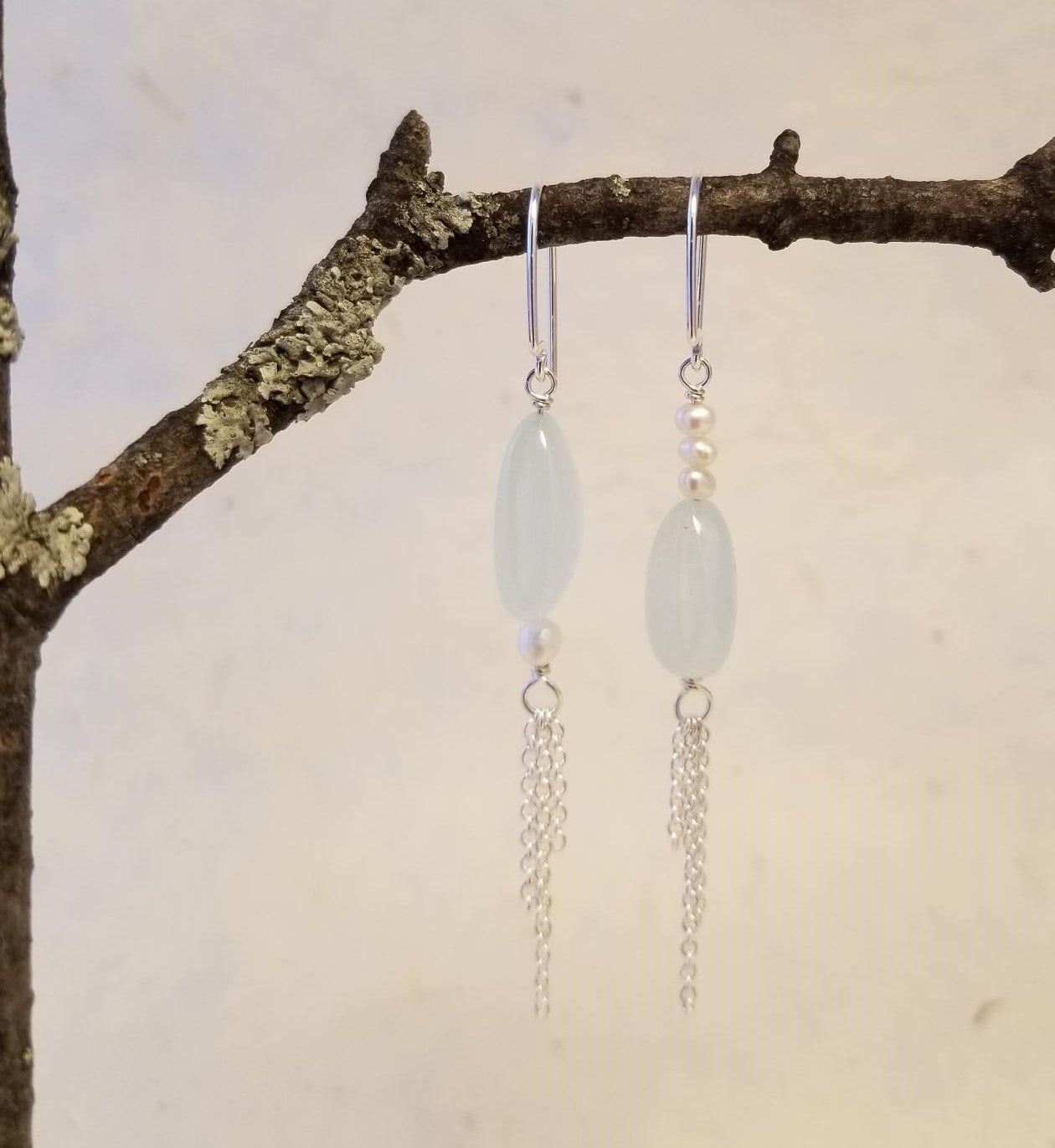 Asymmetrical Aquamarine & Freshwater Pearl Earrings No. 2