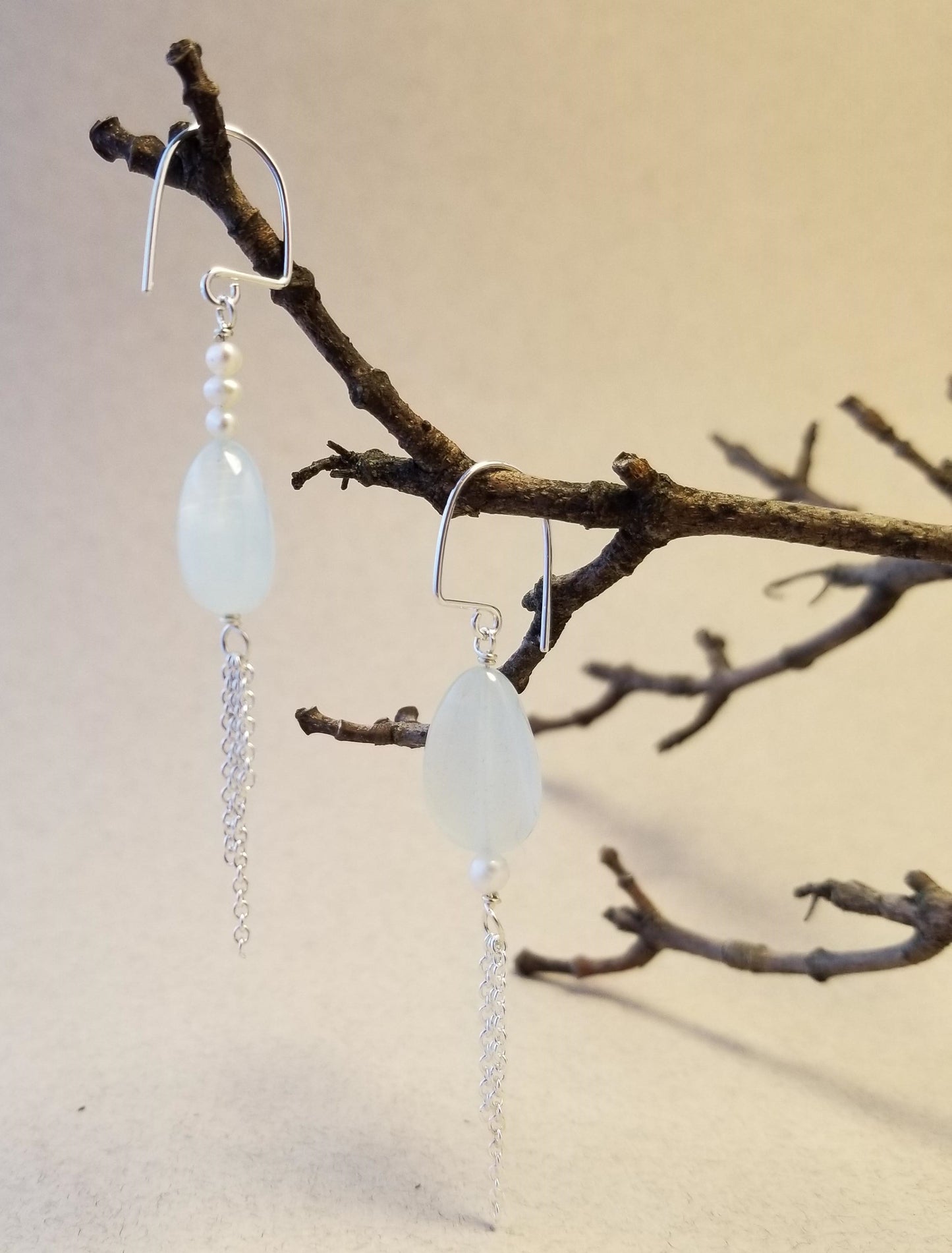 Asymmetrical Aquamarine & Freshwater Pearl Earrings No. 2