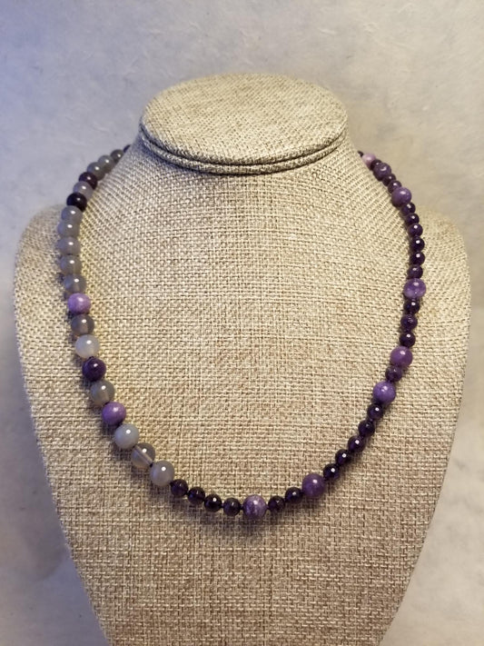 Grey Agate, Amethyst, & Lepidolite Necklace