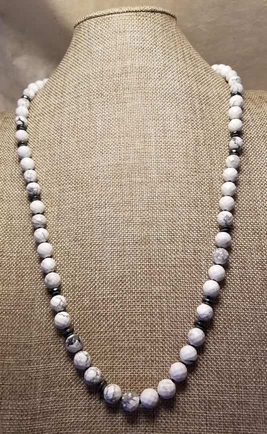 White Howlite and Hematite Necklace