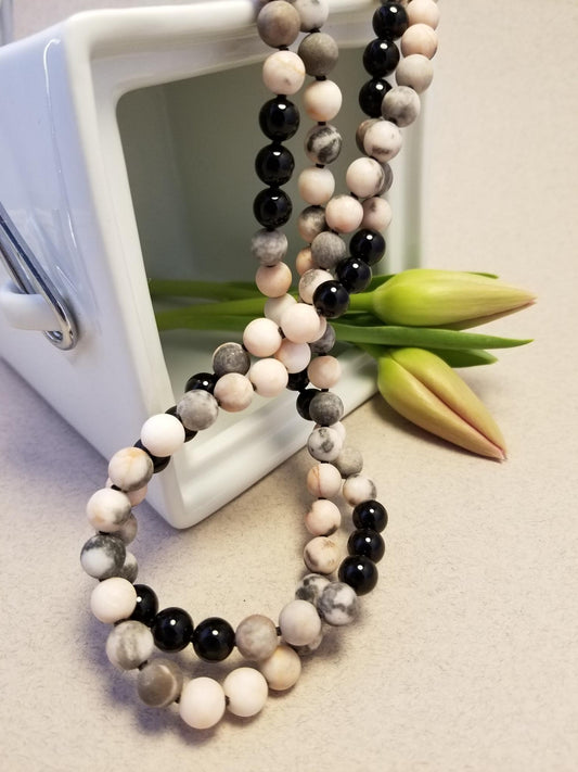 Pink Zebra Jasper and Black Onyx Necklace