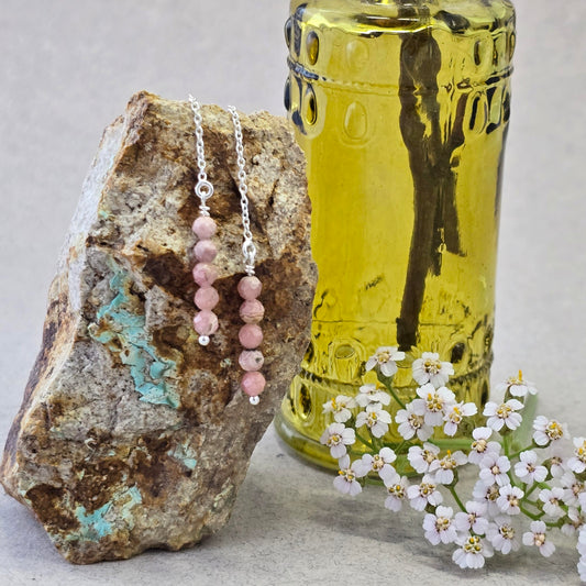 Rhodochrosite Threader Earrings