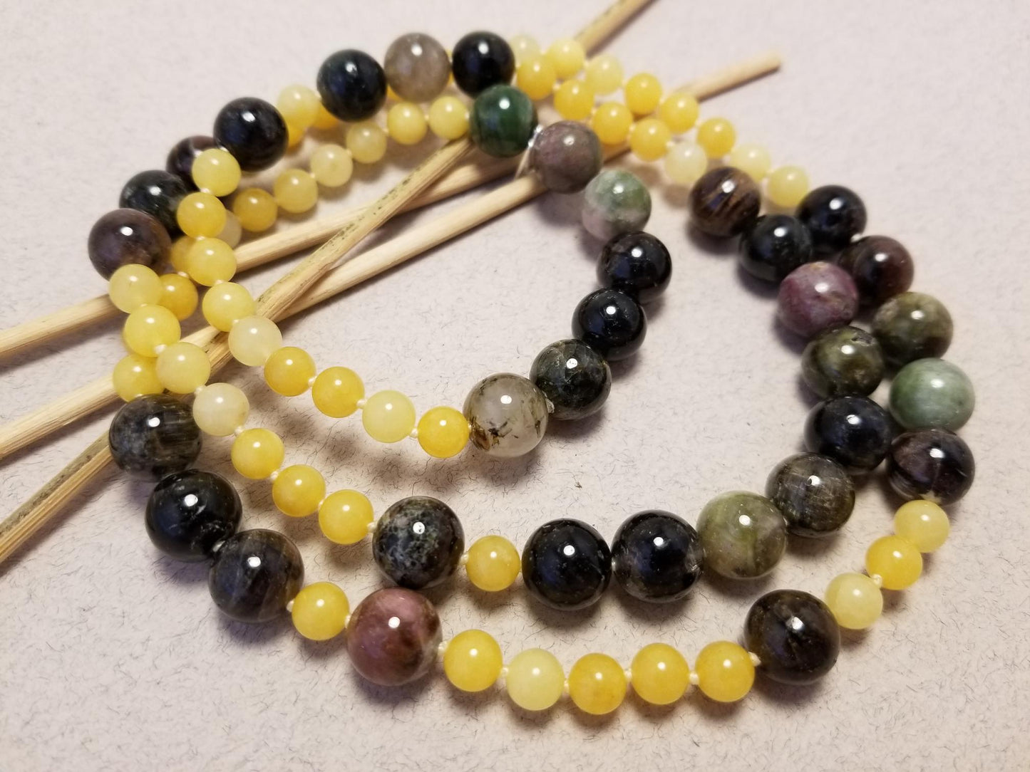 Tourmaline and Yellow Jade Necklace